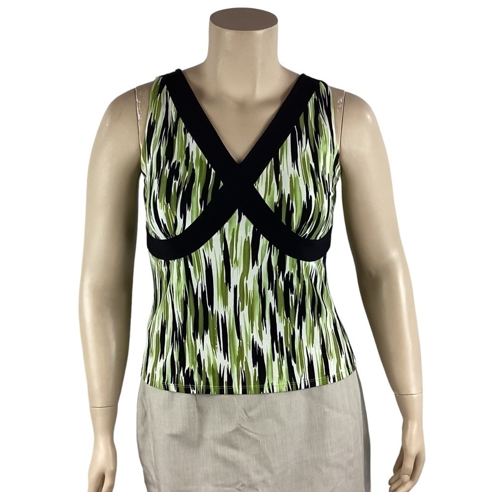 Tahari ASL Top Size 12P Green Print Sleeveless